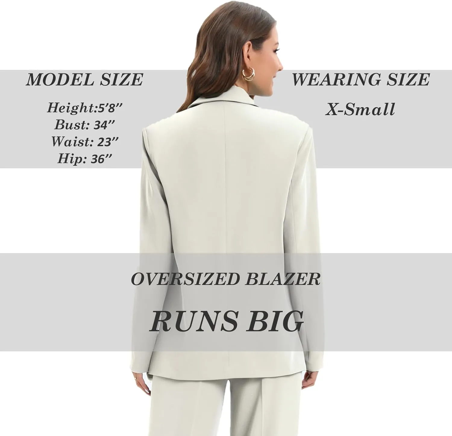 TRNY Women's Oversized Double-Breasted Suit Blazer Jacket Long Sleeve Casual Boyfriend Style Work Office Blazer with Pockets