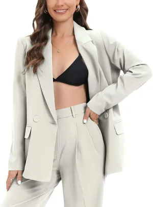 TRNY Women's Oversized Double-Breasted Suit Blazer Jacket Long Sleeve Casual Boyfriend Style Work Office Blazer with Pockets