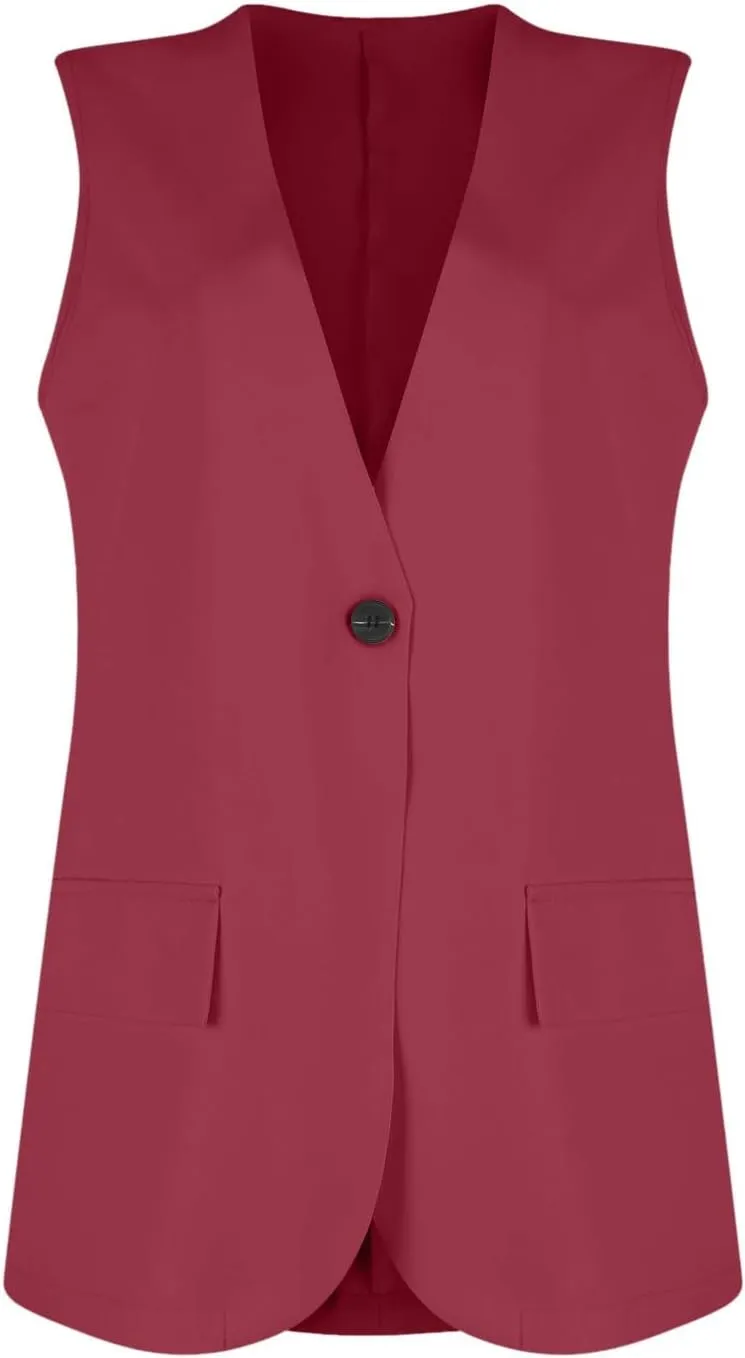 TWGONE Women's Sleeveless Blazer Jackets Summer Lightweight Single Button Waistcoat Open Front Work Office Vest Tops