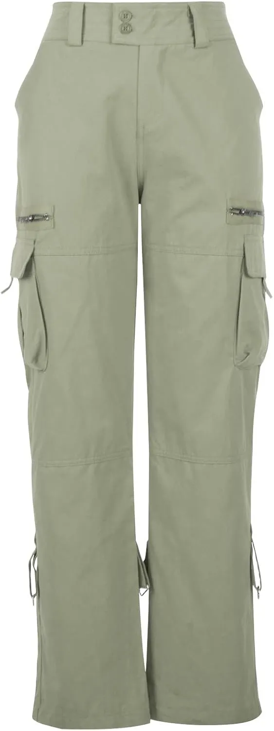 Uillui Womens Relaxed Fit Baggy Cargo Pants Y2K Teen Girls Trendy Low Waist Parachute Pants Wide Leg Trousers Hiking Pants