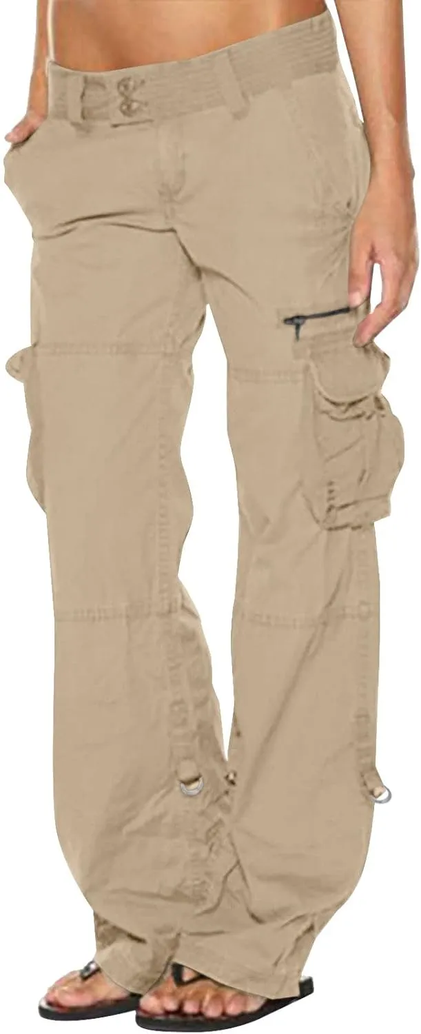 Uillui Womens Relaxed Fit Baggy Cargo Pants Y2K Teen Girls Trendy Low Waist Parachute Pants Wide Leg Trousers Hiking Pants