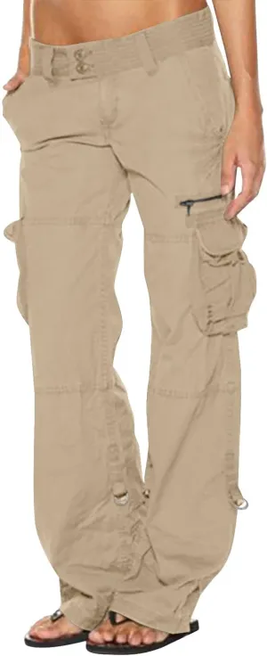Uillui Womens Relaxed Fit Baggy Cargo Pants Y2K Teen Girls Trendy Low Waist Parachute Pants Wide Leg Trousers Hiking Pants