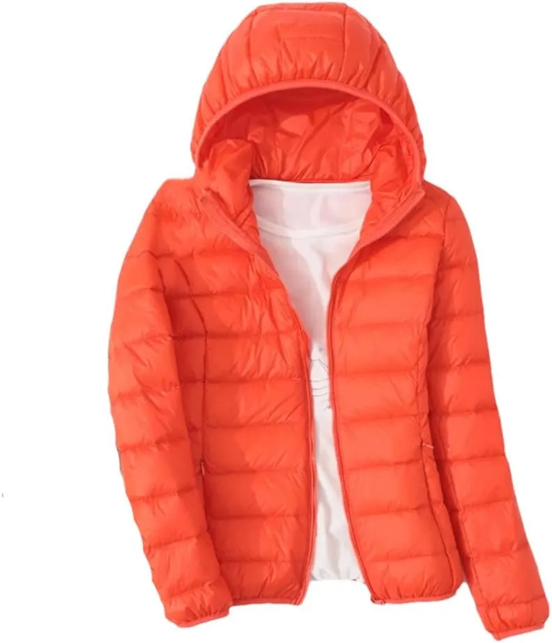 Ultra-Light Thin Down Jacket Women Winter Slim Short Hooded Warm White Duck Down Coat Parka Portable Outerwear
