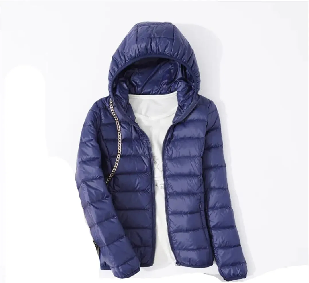 Ultra-Light Thin Down Jacket Women Winter Slim Short Hooded Warm White Duck Down Coat Parka Portable Outerwear