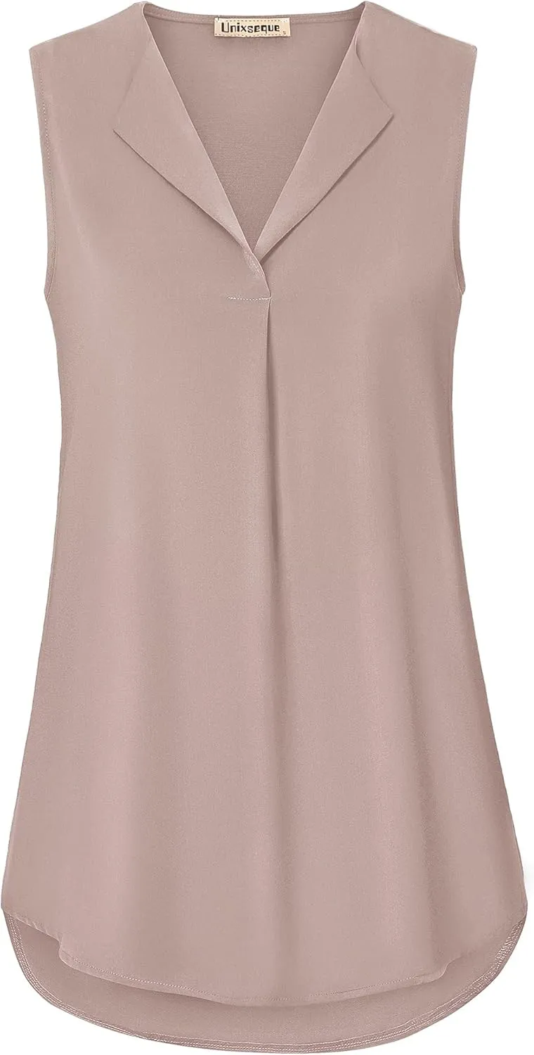 Unixseque Women's Casual V Neck Sleeveless Tunics Tank Tops Blouses Summer Office Work Shirts