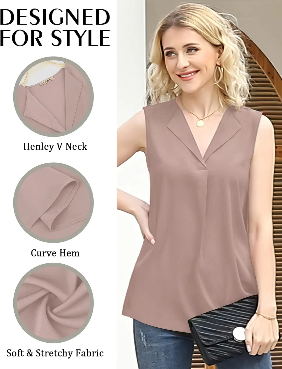 Unixseque Women's Casual V Neck Sleeveless Tunics Tank Tops Blouses Summer Office Work Shirts