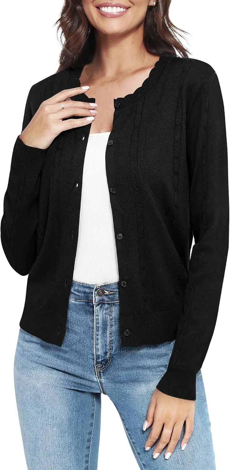 Urban CoCo Women's Lightweight Crew Neck Cropped Cardigan Long Sleeve Open Front Soft Knit Tops Casual Outfit