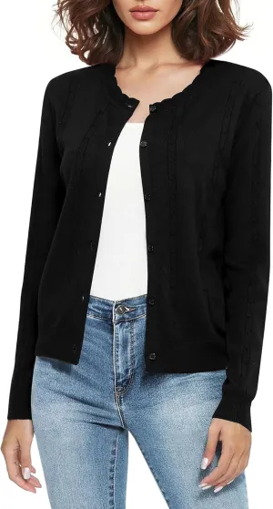 Urban CoCo Women's Lightweight Crew Neck Cropped Cardigan Long Sleeve Open Front Soft Knit Tops Casual Outfit