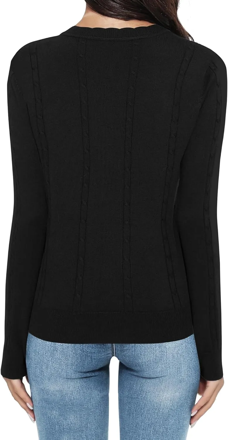 Urban CoCo Women's Lightweight Crew Neck Cropped Cardigan Long Sleeve Open Front Soft Knit Tops Casual Outfit