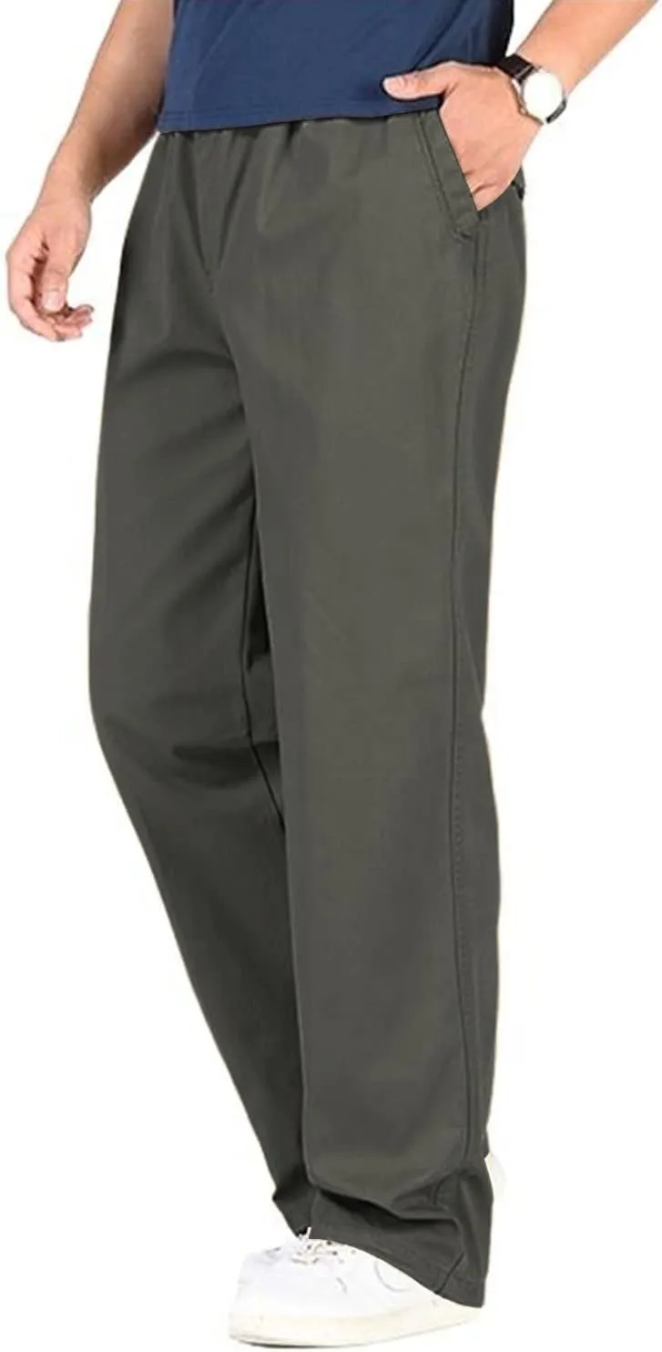 utcoco Men's Casual Cotton Pants Relaxed Fit Elastic Waist Straight-Leg Chino Pant