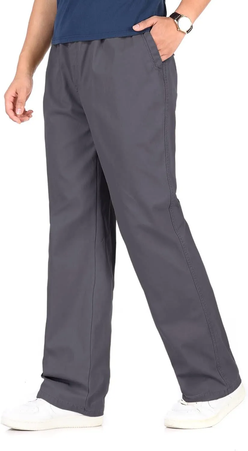 utcoco Men's Casual Cotton Pants Relaxed Fit Elastic Waist Straight-Leg Chino Pant