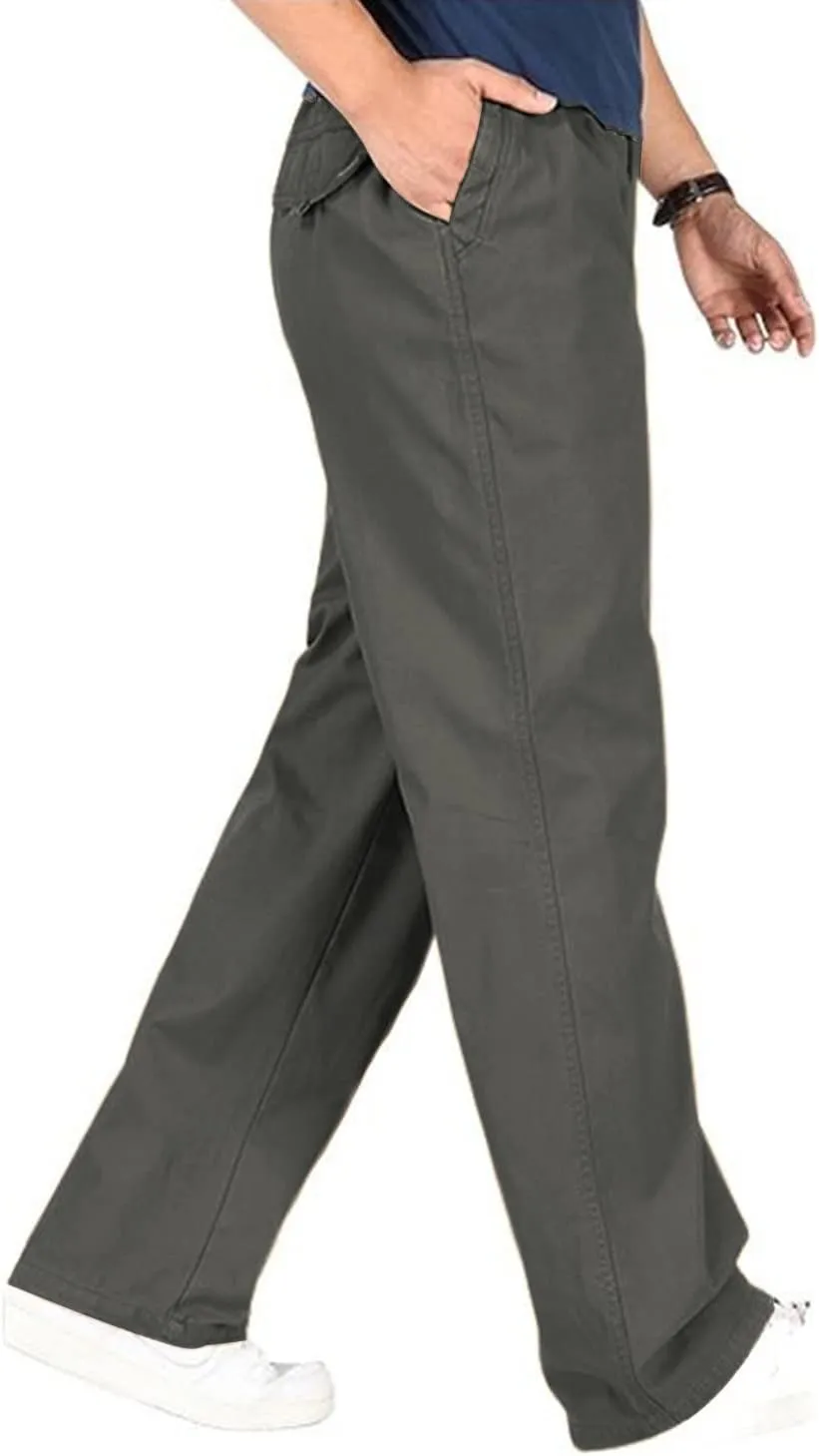 utcoco Men's Casual Cotton Pants Relaxed Fit Elastic Waist Straight-Leg Chino Pant