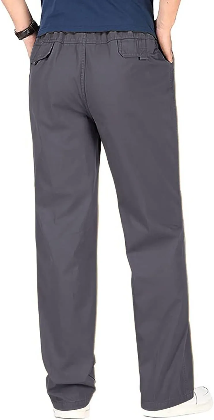 utcoco Men's Casual Cotton Pants Relaxed Fit Elastic Waist Straight-Leg Chino Pant
