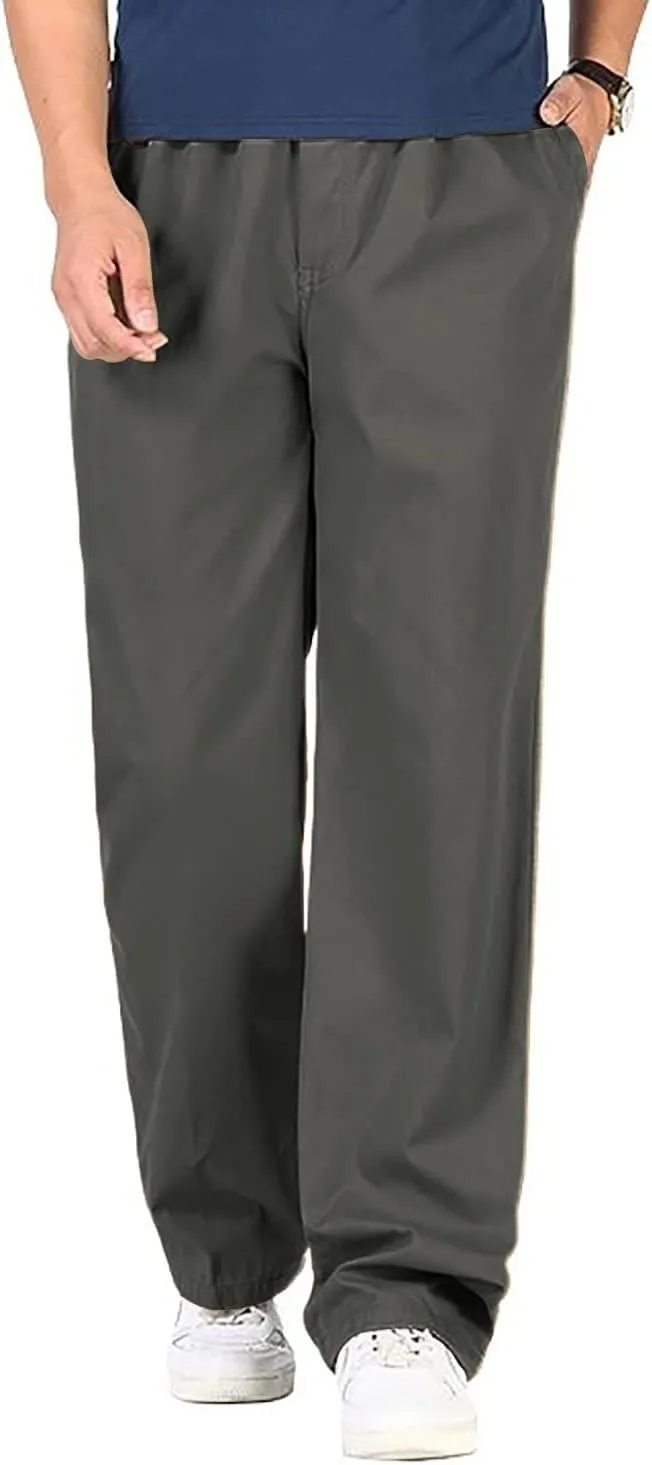 utcoco Men's Casual Cotton Pants Relaxed Fit Elastic Waist Straight-Leg Chino Pant