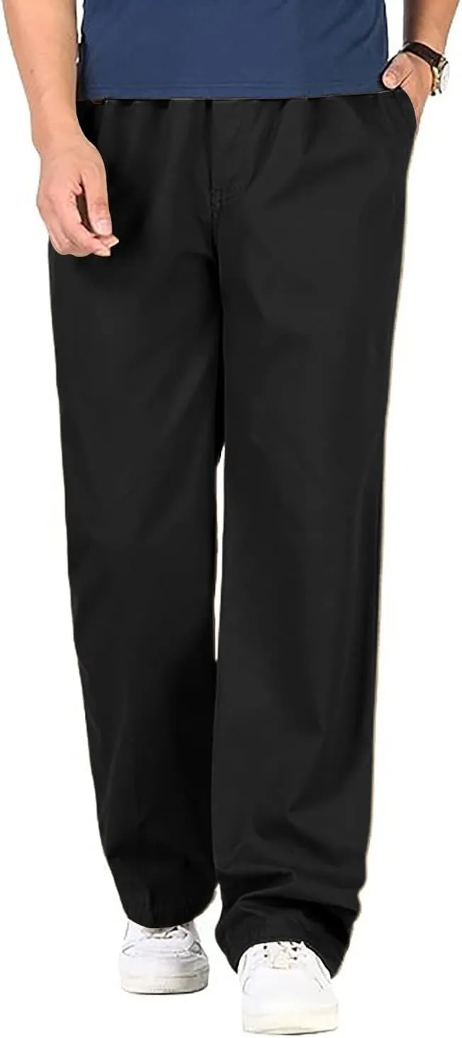 utcoco Men's Casual Cotton Pants Relaxed Fit Elastic Waist Straight-Leg Chino Pant