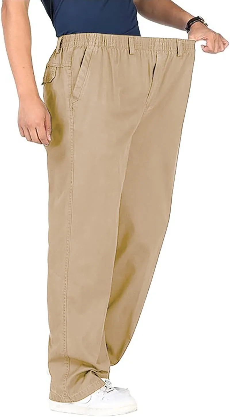 utcoco Men's Casual Cotton Pants Relaxed Fit Elastic Waist Straight-Leg Chino Pant