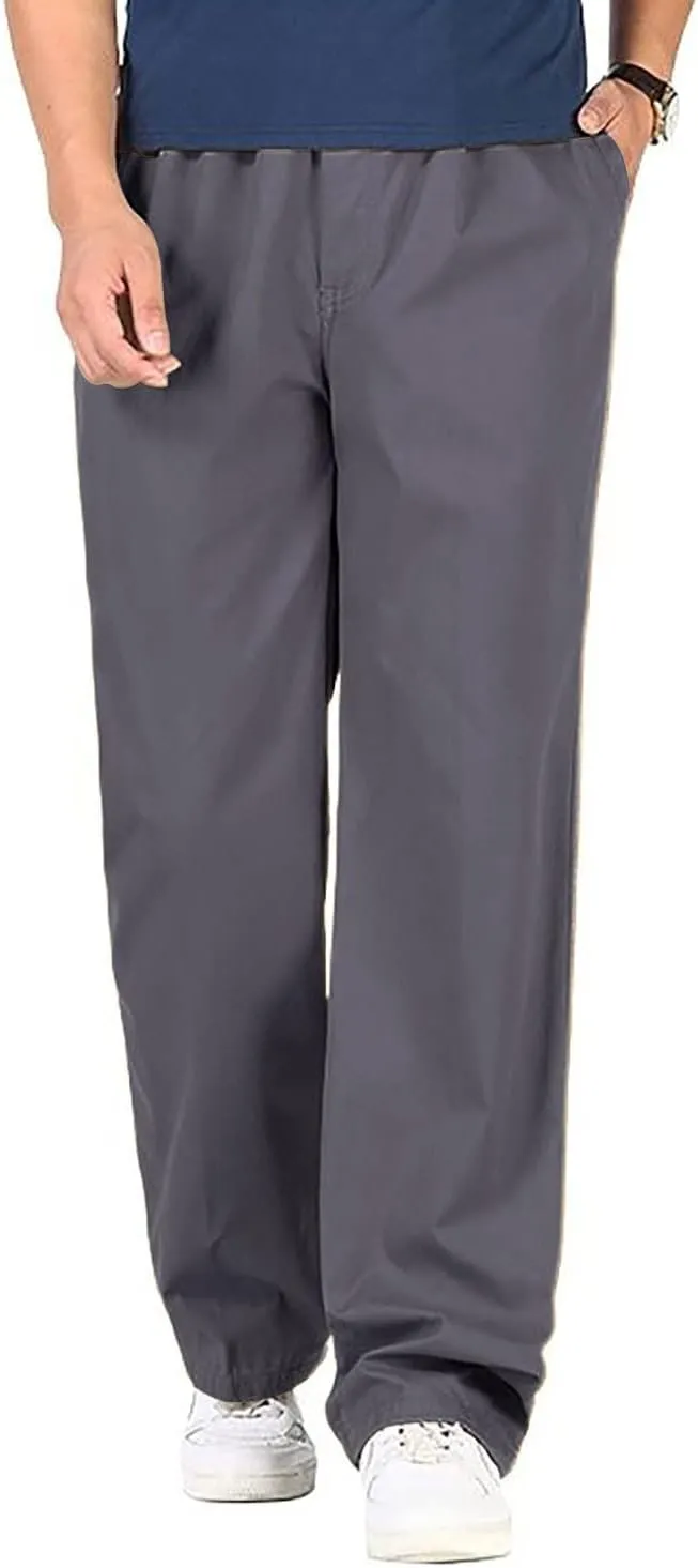 utcoco Men's Casual Cotton Pants Relaxed Fit Elastic Waist Straight-Leg Chino Pant