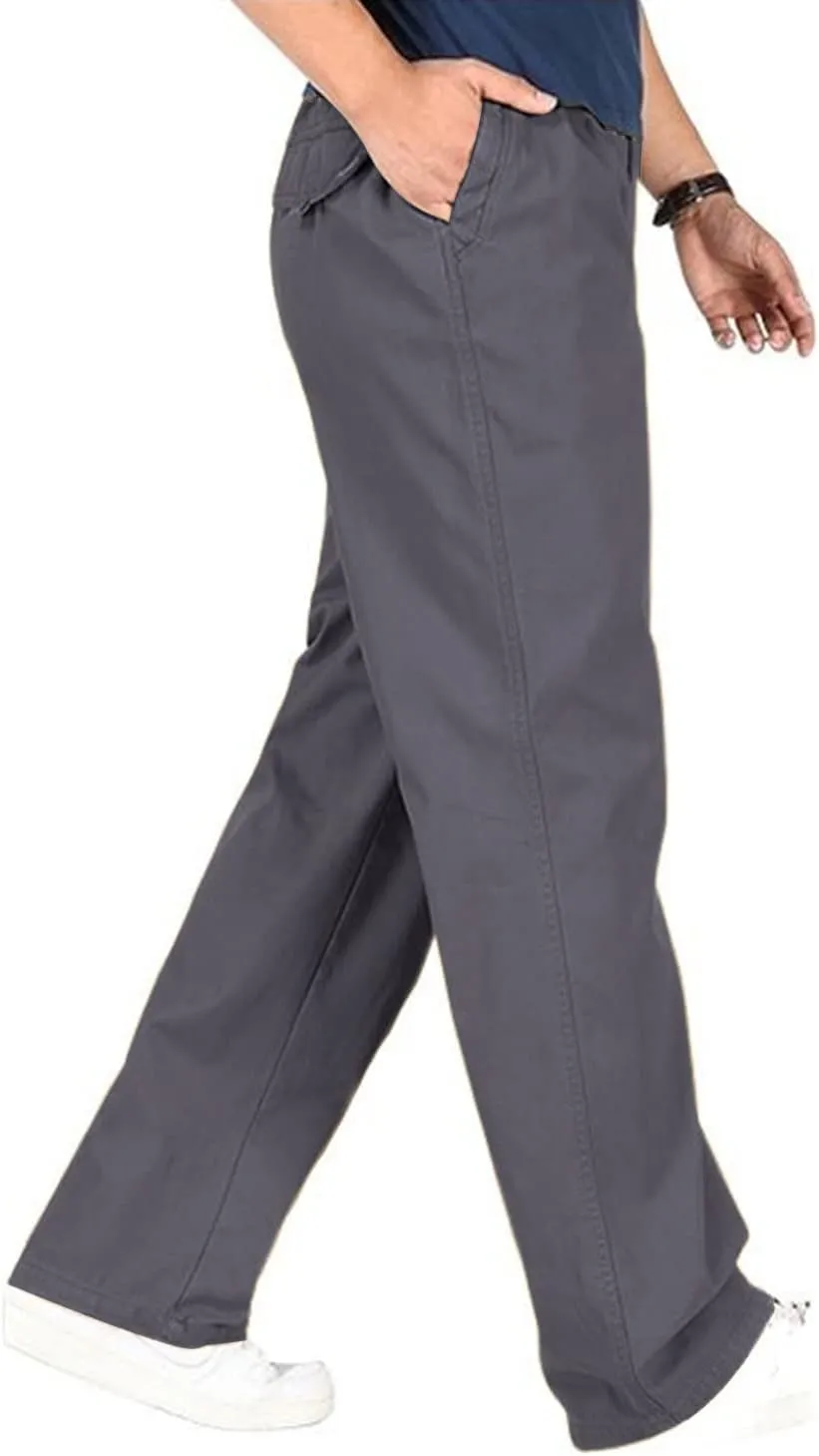 utcoco Men's Casual Cotton Pants Relaxed Fit Elastic Waist Straight-Leg Chino Pant