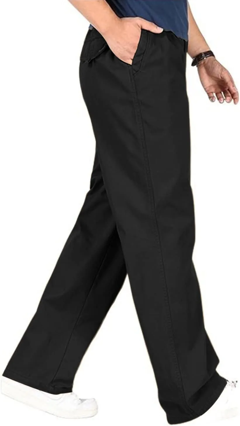 utcoco Men's Casual Cotton Pants Relaxed Fit Elastic Waist Straight-Leg Chino Pant