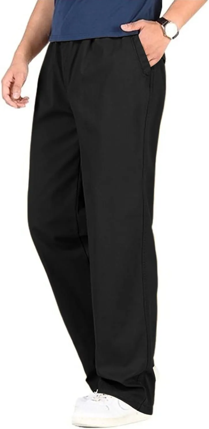 utcoco Men's Casual Cotton Pants Relaxed Fit Elastic Waist Straight-Leg Chino Pant