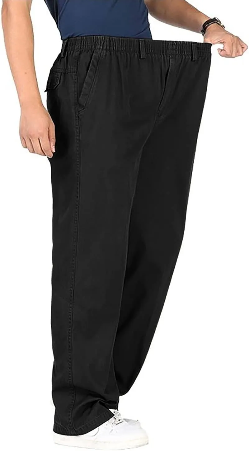 utcoco Men's Casual Cotton Pants Relaxed Fit Elastic Waist Straight-Leg Chino Pant
