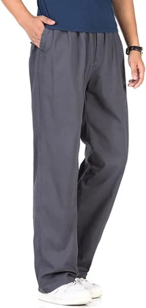 utcoco Men's Casual Cotton Pants Relaxed Fit Elastic Waist Straight-Leg Chino Pant