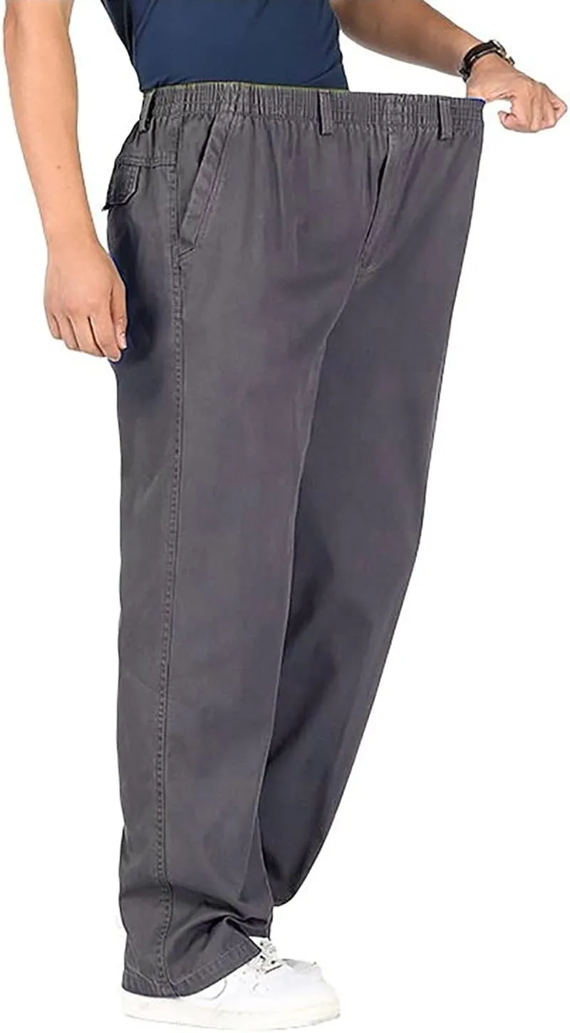 utcoco Men's Casual Cotton Pants Relaxed Fit Elastic Waist Straight-Leg Chino Pant