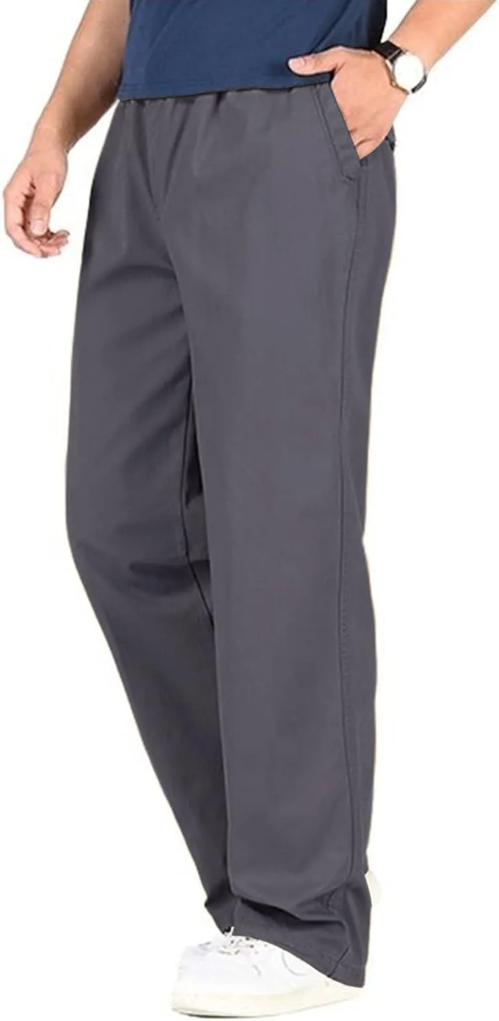 utcoco Men's Casual Cotton Pants Relaxed Fit Elastic Waist Straight-Leg Chino Pant