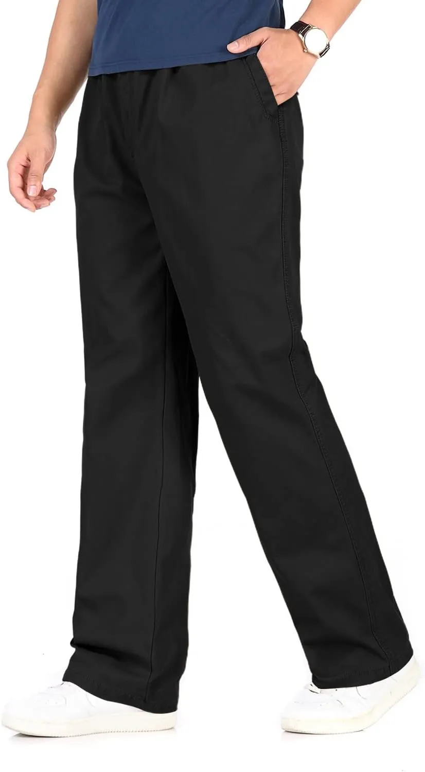 utcoco Men's Casual Cotton Pants Relaxed Fit Elastic Waist Straight-Leg Chino Pant