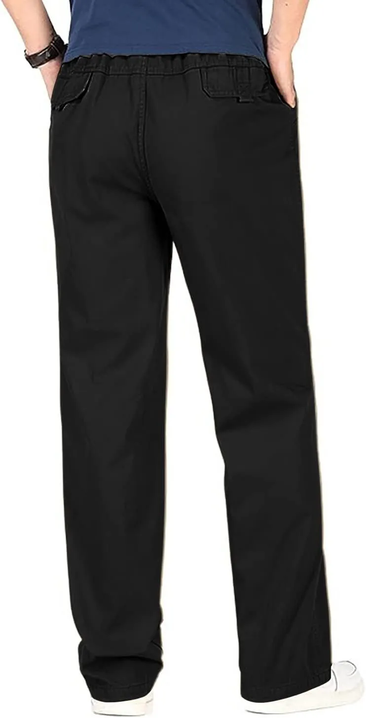 utcoco Men's Casual Cotton Pants Relaxed Fit Elastic Waist Straight-Leg Chino Pant
