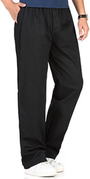 utcoco Men's Casual Cotton Pants Relaxed Fit Elastic Waist Straight-Leg Chino Pant