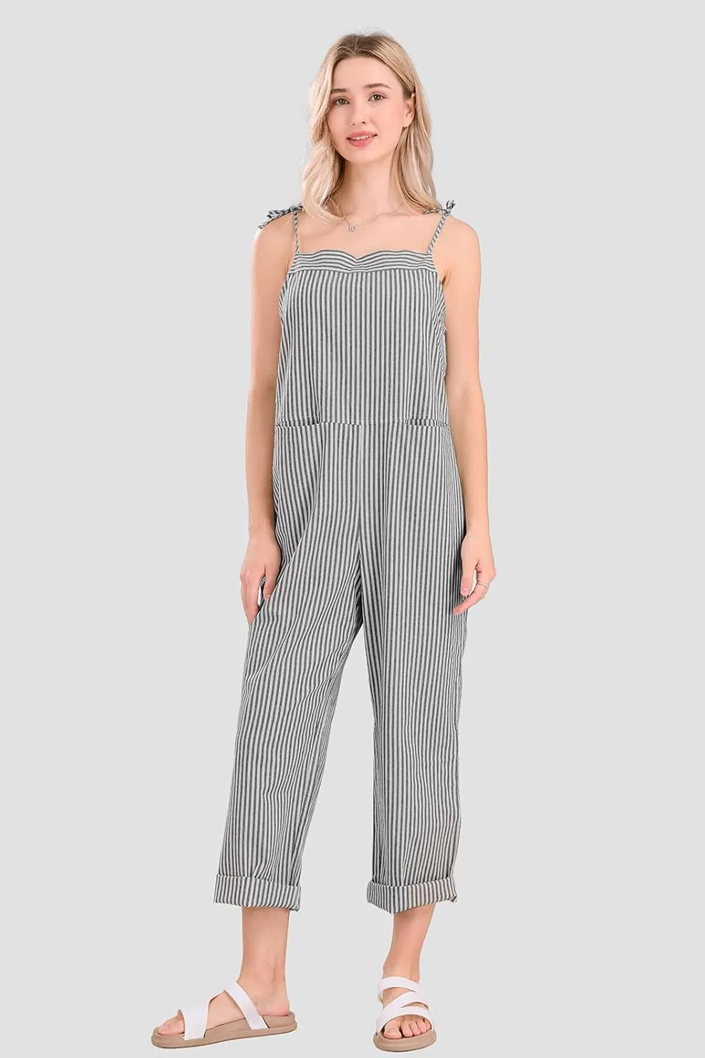 utcoco Womens Casual Striped Overall Jumpsuits Relaxed Fit Baggy Adjustable Straps Bib Wide Leg Pants