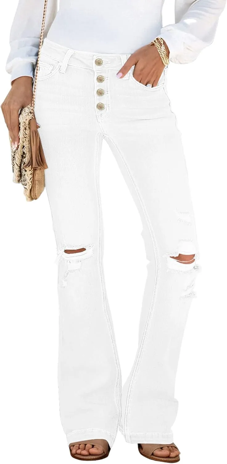 Utyful Women's High Waist Relaxed Fit Ripped Jeans Stretchy Flare Jeans Denim Pants