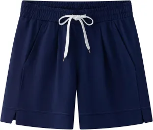 Vcansion Women's Elastic Waist Knee Length Casual Cotton Bermuda Shorts with Drawstring