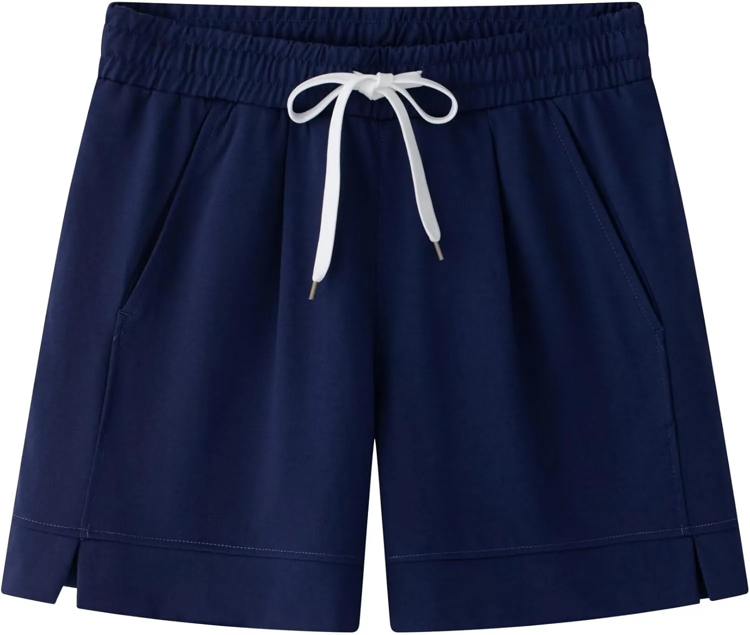 Vcansion Women's Elastic Waist Knee Length Casual Cotton Bermuda Shorts with Drawstring
