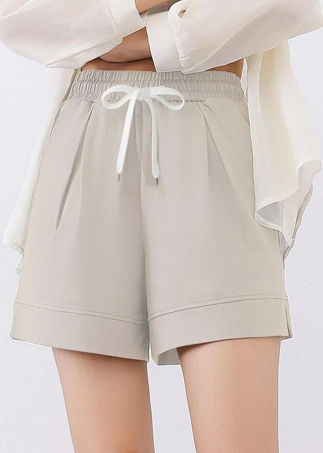 Vcansion Women's Elastic Waist Knee Length Casual Cotton Bermuda Shorts with Drawstring