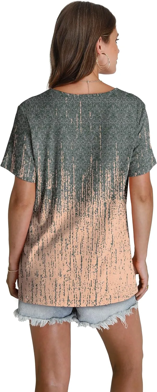 WEESO Womens T Shirts Short Sleeve Pleated Dressy Casual V Neck Summer Tops Blouses