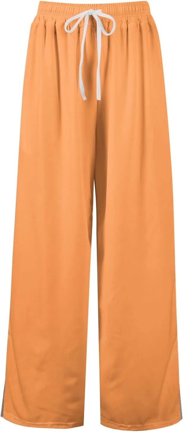 Wide Leg Pants for Women Casual Summer High Waistd Flowy Beach Pants Drawstring Elastic Waist Solid Pockets Trousers