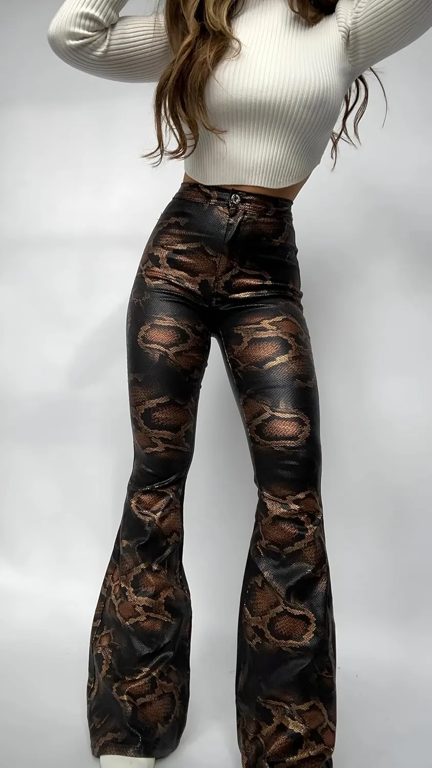 Willow Boutique High Rise Womens Jeans Flare | Stretchy Bootcut Jeans for Women | Flare Pants for Women - Snakeprint