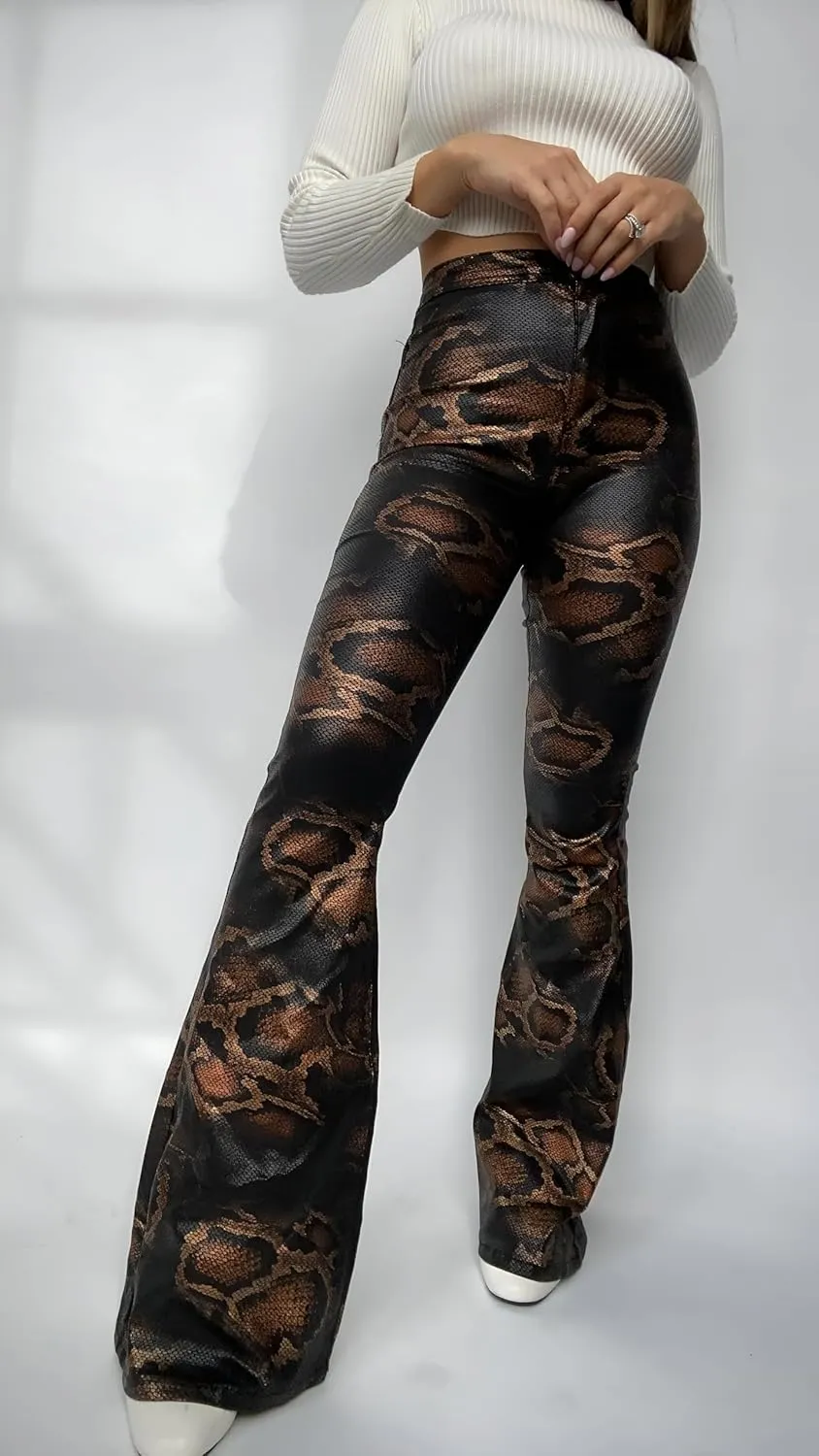 Willow Boutique High Rise Womens Jeans Flare | Stretchy Bootcut Jeans for Women | Flare Pants for Women - Snakeprint