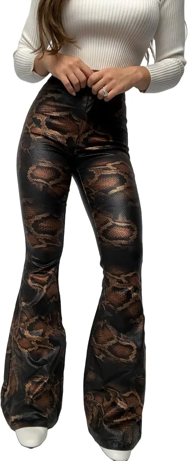 Willow Boutique High Rise Womens Jeans Flare | Stretchy Bootcut Jeans for Women | Flare Pants for Women - Snakeprint