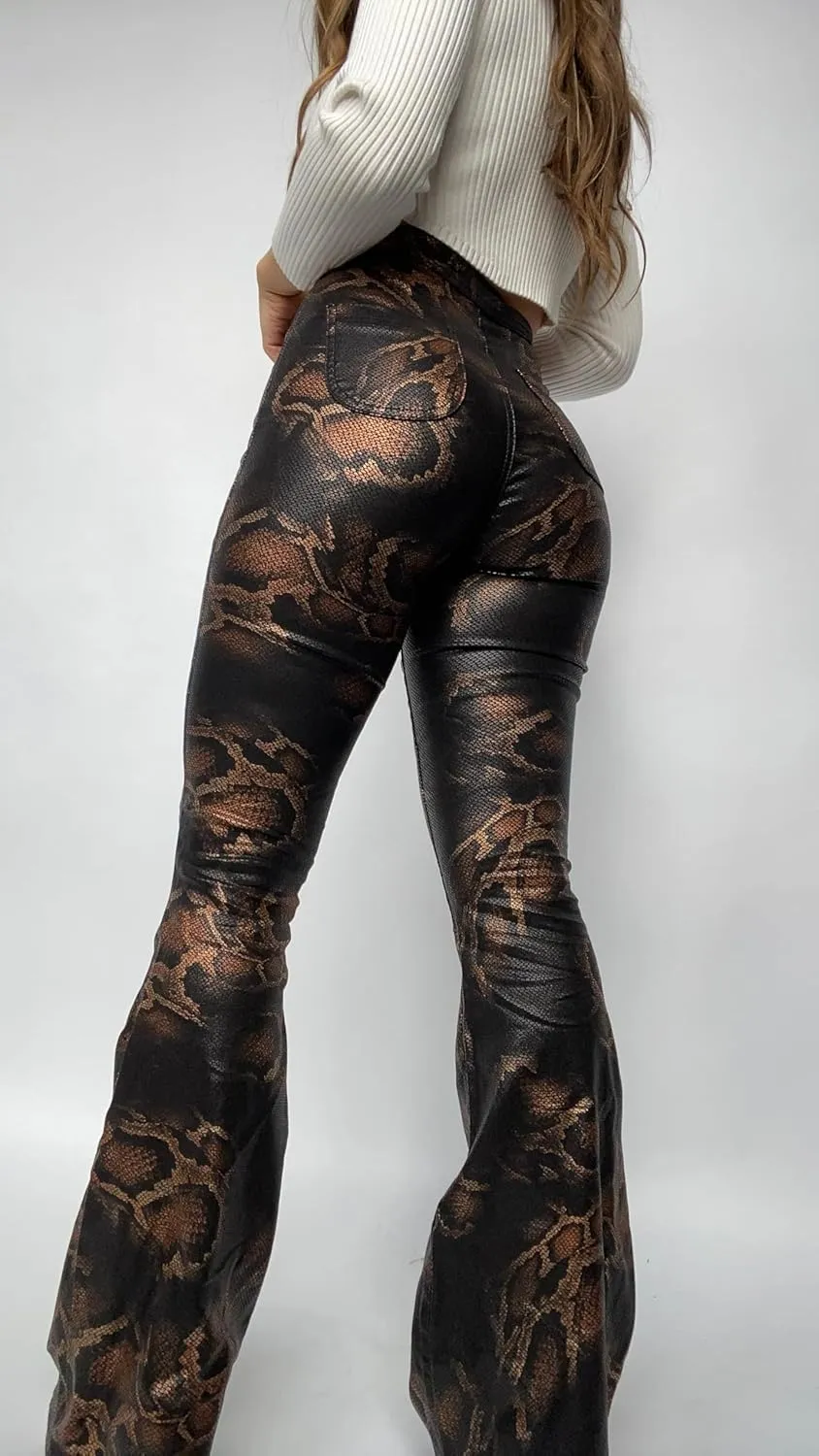 Willow Boutique High Rise Womens Jeans Flare | Stretchy Bootcut Jeans for Women | Flare Pants for Women - Snakeprint