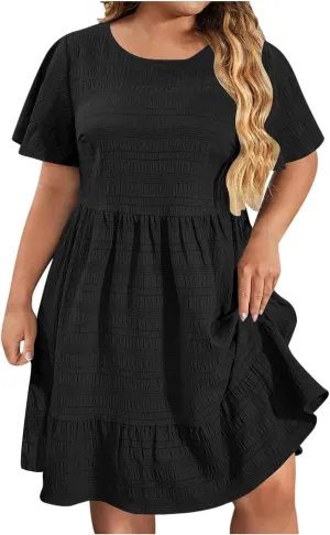 Wkishenl Plus Size Dresses for Curvy Women 2025 Summer Short Sleeve Tshirt Dress Flowy Tiered Casual Beach Vacation Sundress