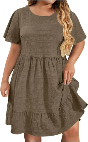 Wkishenl Plus Size Dresses for Curvy Women 2025 Summer Short Sleeve Tshirt Dress Flowy Tiered Casual Beach Vacation Sundress