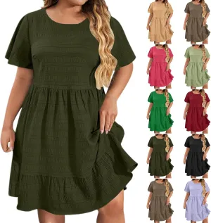 Wkishenl Plus Size Dresses for Curvy Women 2025 Summer Short Sleeve Tshirt Dress Flowy Tiered Casual Beach Vacation Sundress