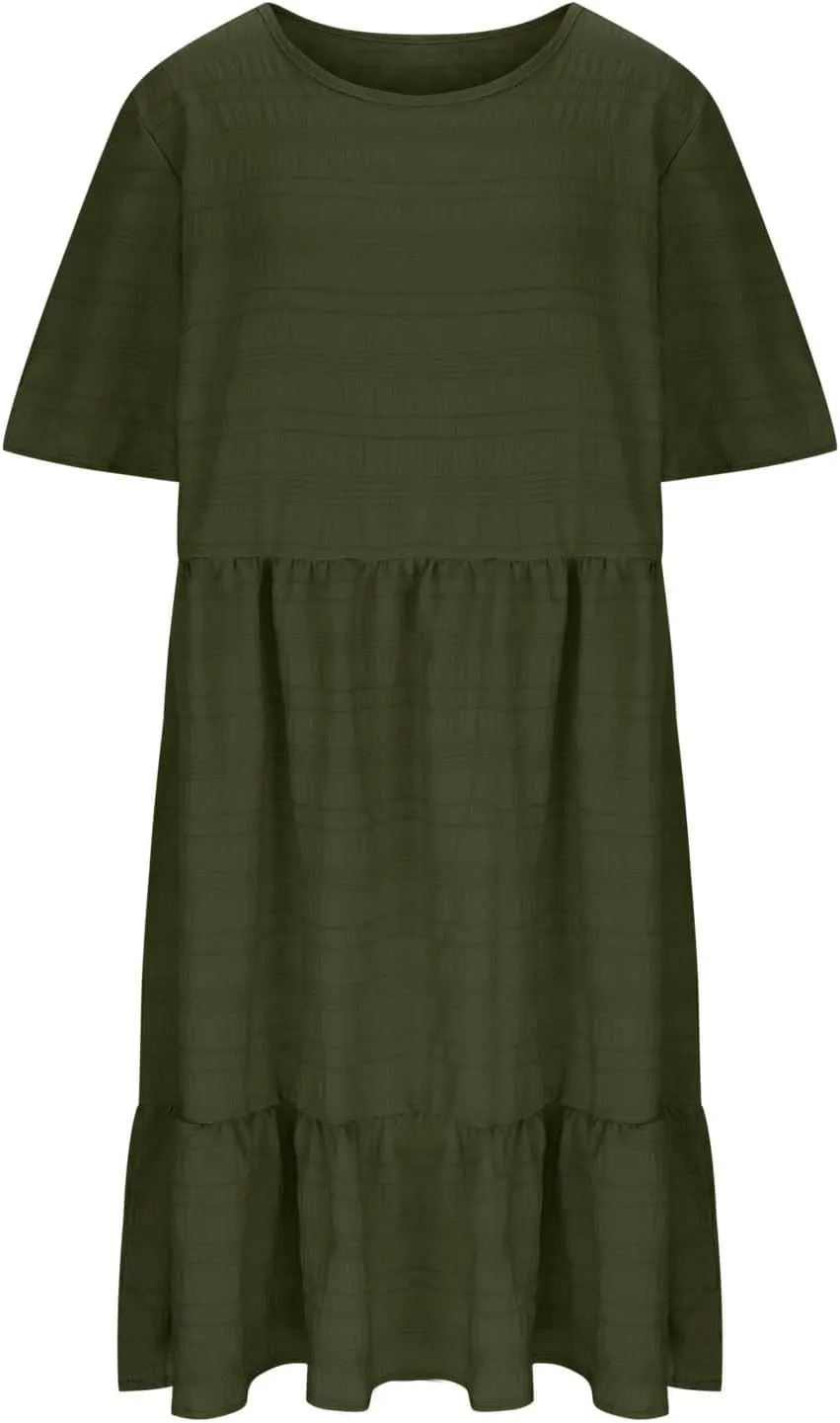 Wkishenl Plus Size Dresses for Curvy Women 2025 Summer Short Sleeve Tshirt Dress Flowy Tiered Casual Beach Vacation Sundress