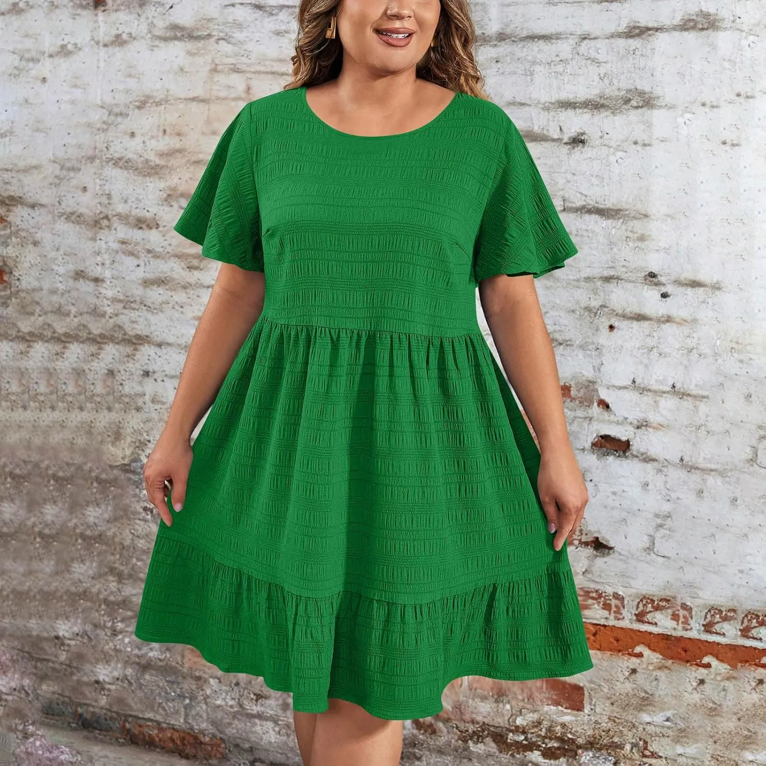 Wkishenl Plus Size Dresses for Curvy Women 2025 Summer Short Sleeve Tshirt Dress Flowy Tiered Casual Beach Vacation Sundress