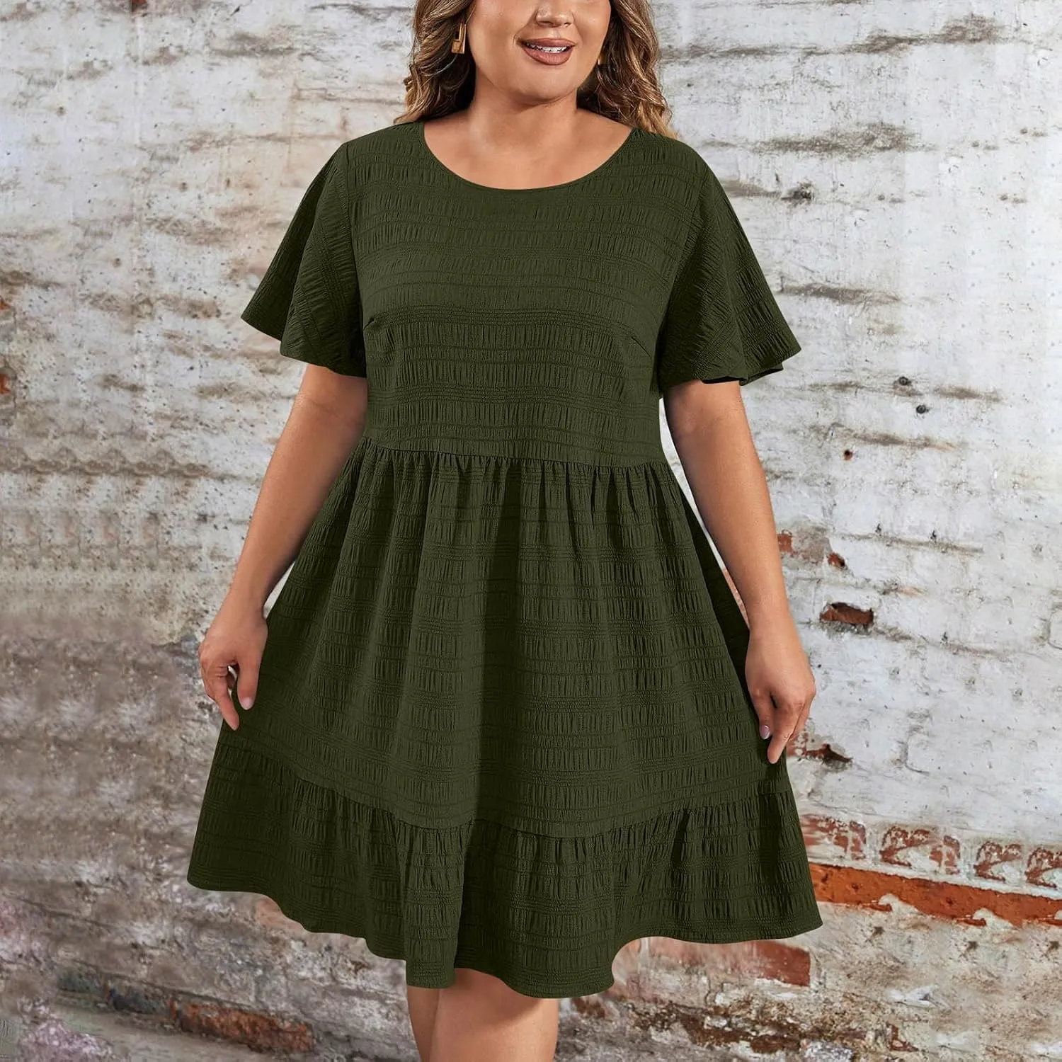 Wkishenl Plus Size Dresses for Curvy Women 2025 Summer Short Sleeve Tshirt Dress Flowy Tiered Casual Beach Vacation Sundress