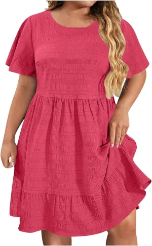 Wkishenl Plus Size Dresses for Curvy Women 2025 Summer Short Sleeve Tshirt Dress Flowy Tiered Casual Beach Vacation Sundress