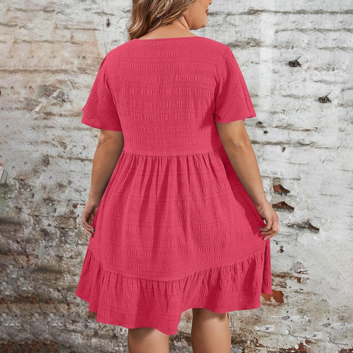 Wkishenl Plus Size Dresses for Curvy Women 2025 Summer Short Sleeve Tshirt Dress Flowy Tiered Casual Beach Vacation Sundress